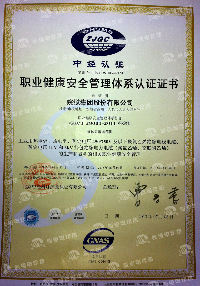 職業健康安全管理體系認證